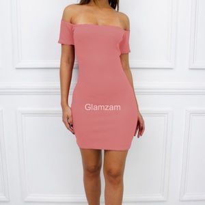 Pink Short Sleeve Bardot Mini Bodycon Dress